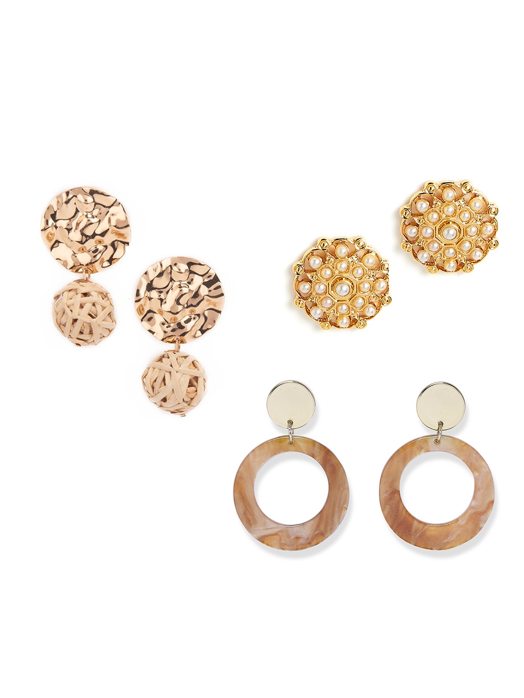 

Lilly & sparkle Gold-Plated Set Of 3 Circular Drop Earrings