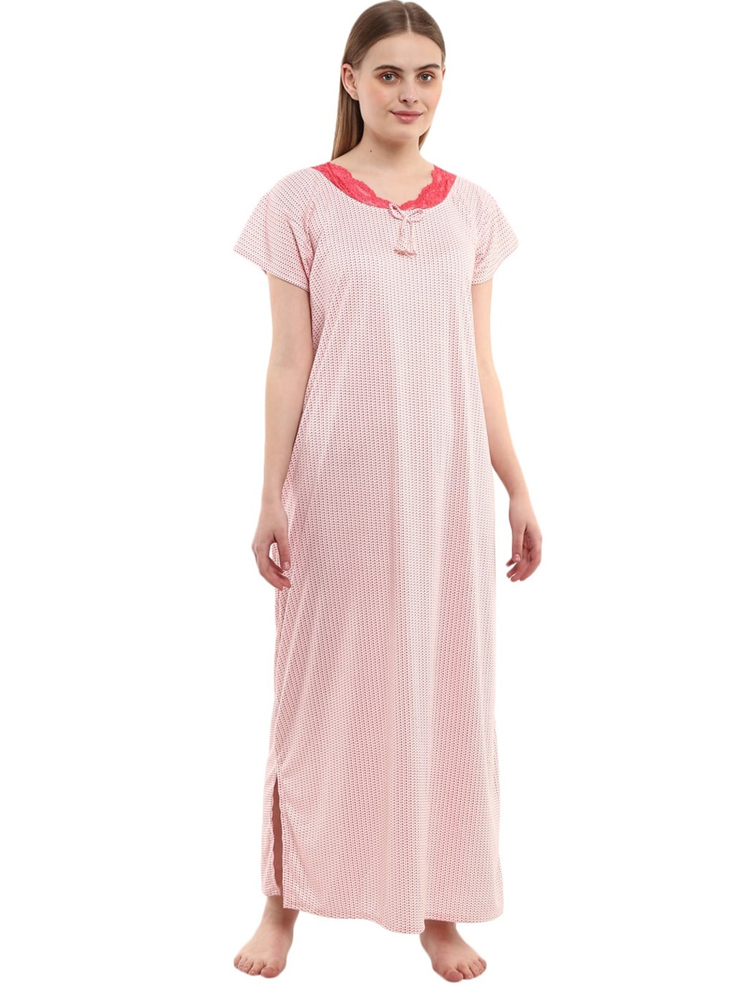 

V-Mart Women Peach-Coloured Printed Maxi Nightdress