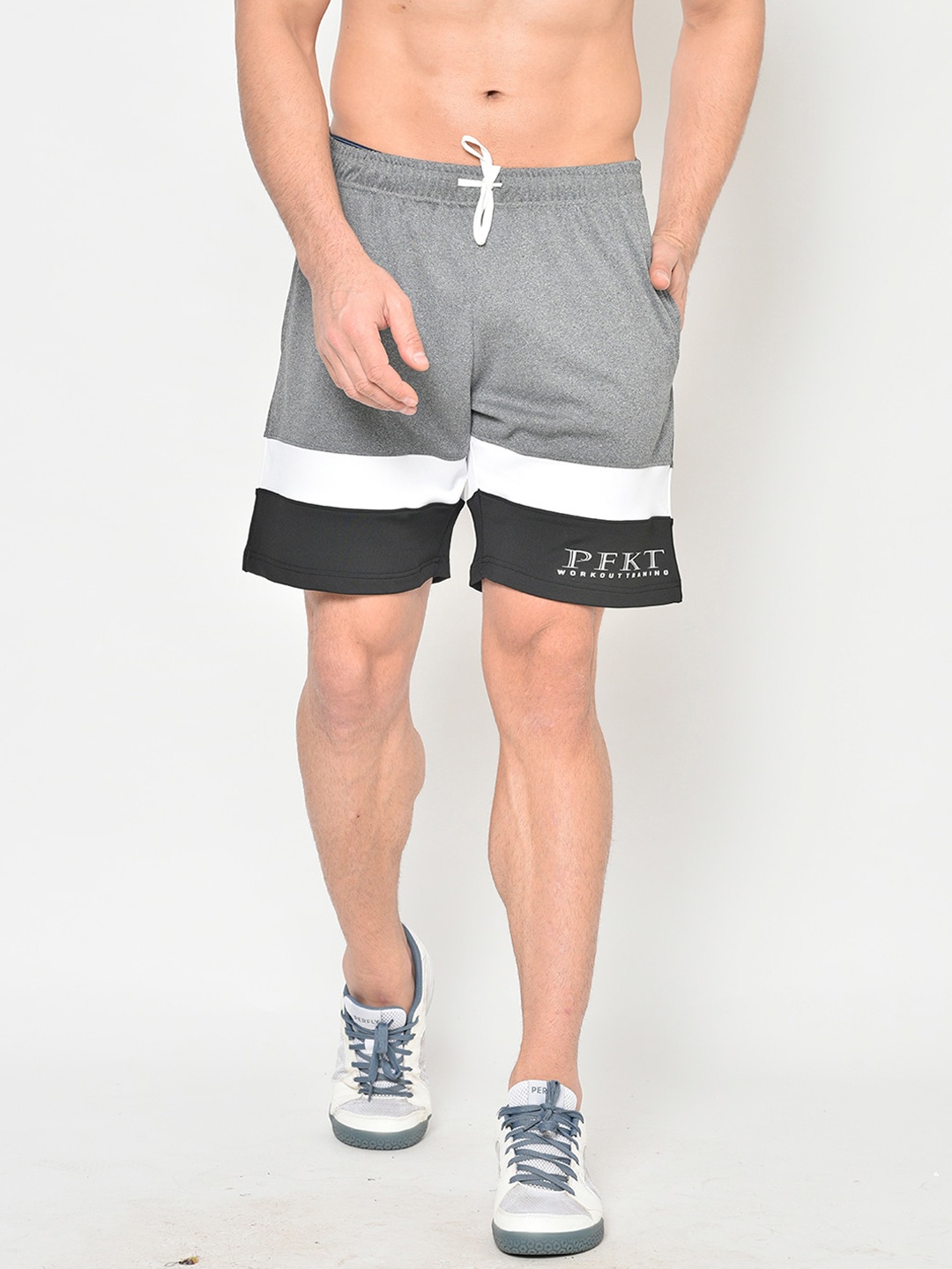 

PERFKT-U Men Grey Melange Striped Training or Gym Sports Shorts with Antimicrobial Technology