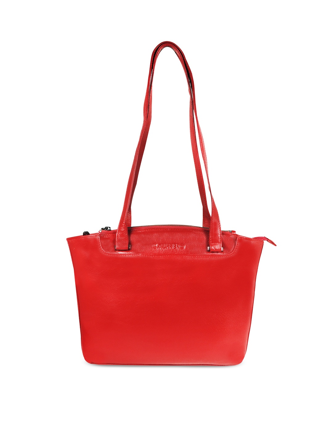 

CALFNERO Red Leather Structured Handheld Bag with Cut Work