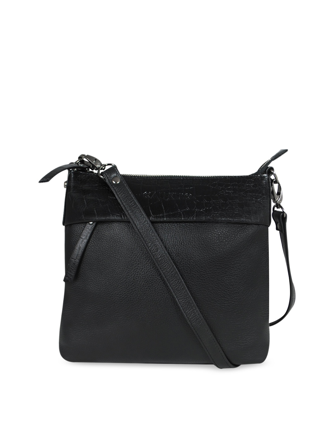 

CALFNERO Black Leather Structured Sling Bag with Tasselled