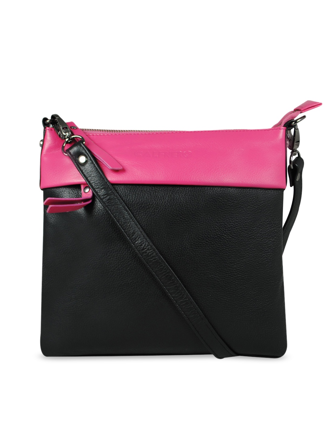 

CALFNERO Black Colourblocked Leather Structured Sling Bag