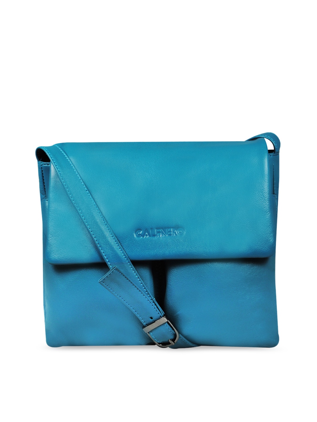 

CALFNERO Women Turquoise Blue Leather Structured Sling Bag