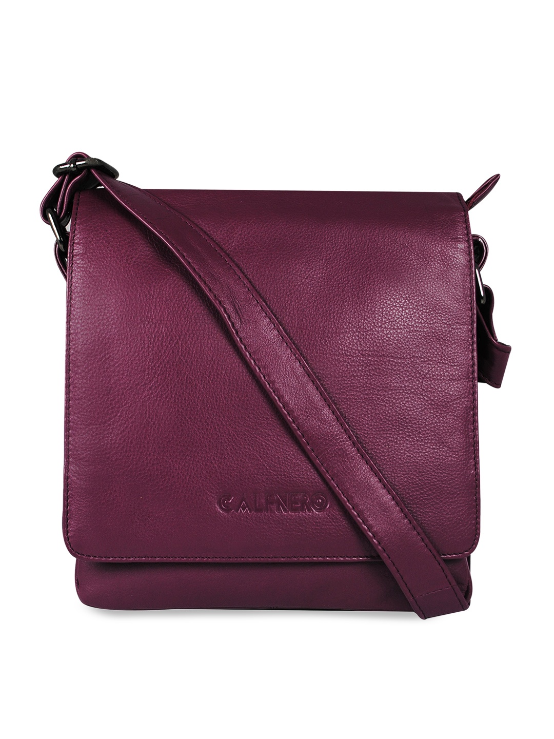 

CALFNERO Maroon Leather Structured Sling Bag