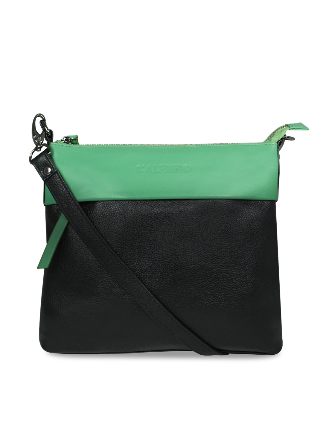 

CALFNERO Black Colourblocked Leather Structured Sling Bag