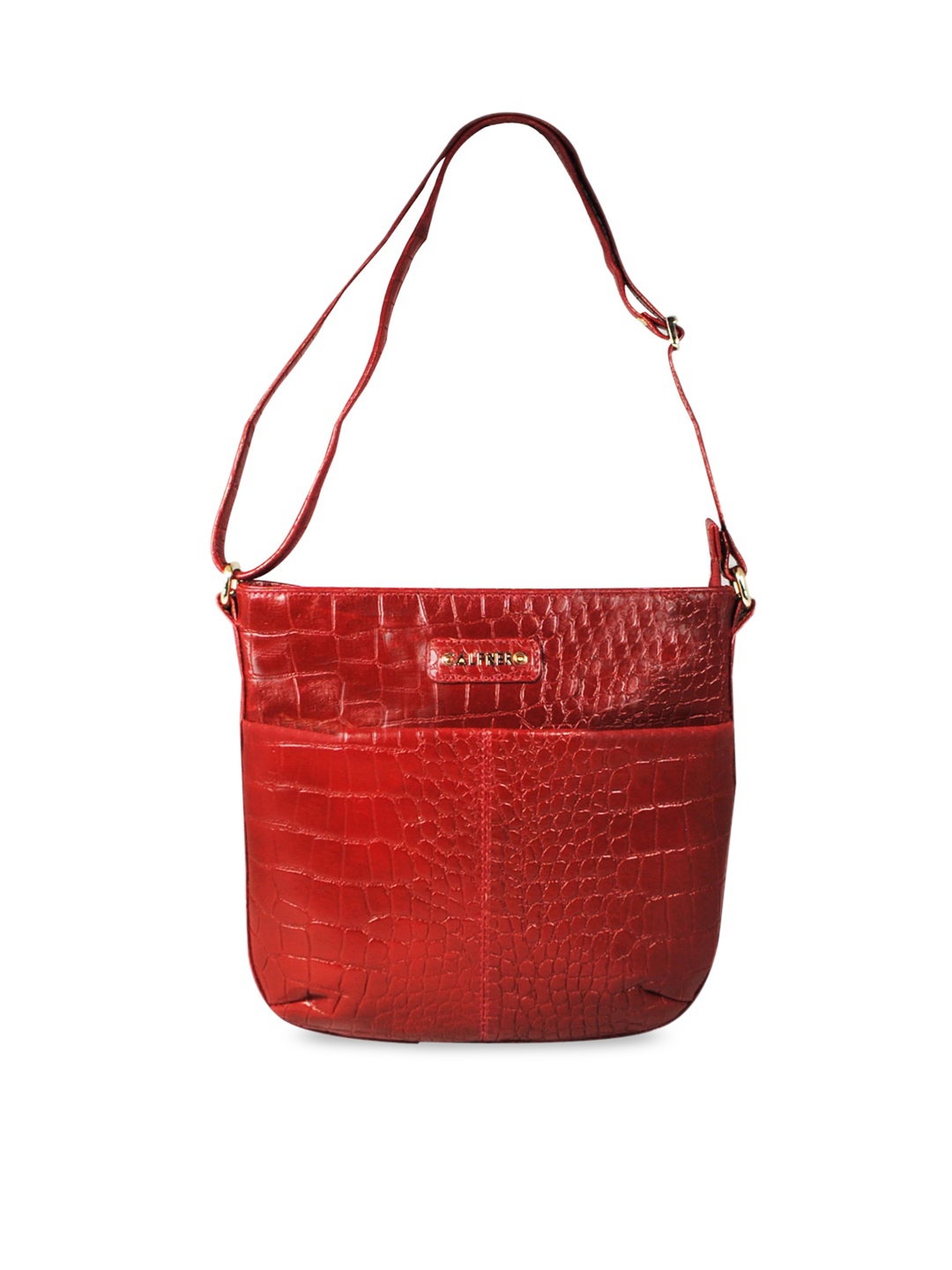 

CALFNERO Red Textured Leather Structured Shoulder Bag