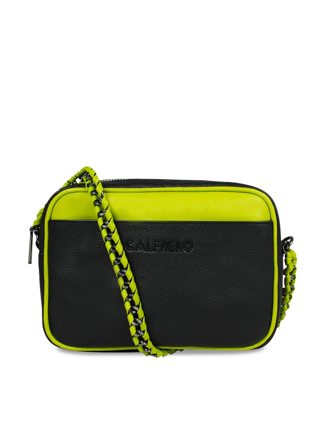 

CALFNERO Black Colourblocked Leather Structured Sling Bag