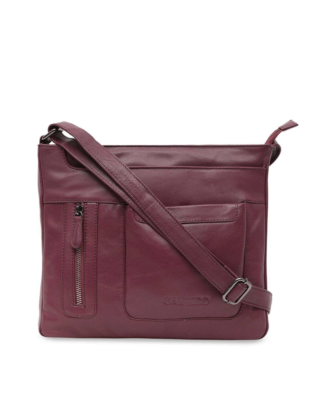 

CALFNERO Maroon Leather Oversized Bucket Sling Bag