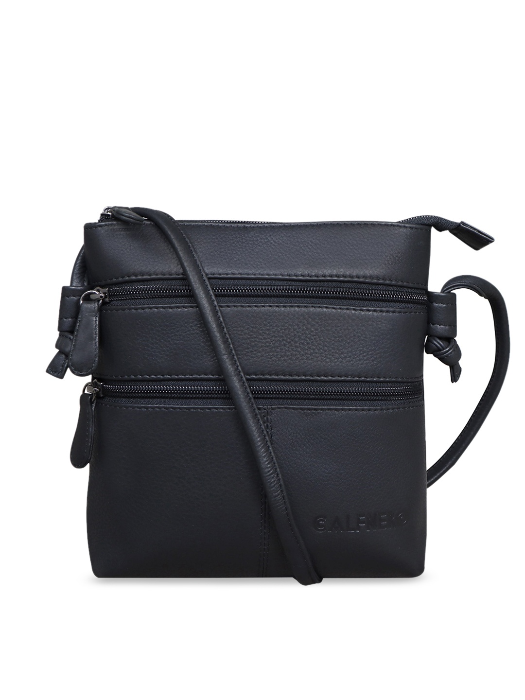 

CALFNERO Black Leather Structured Sling Bag