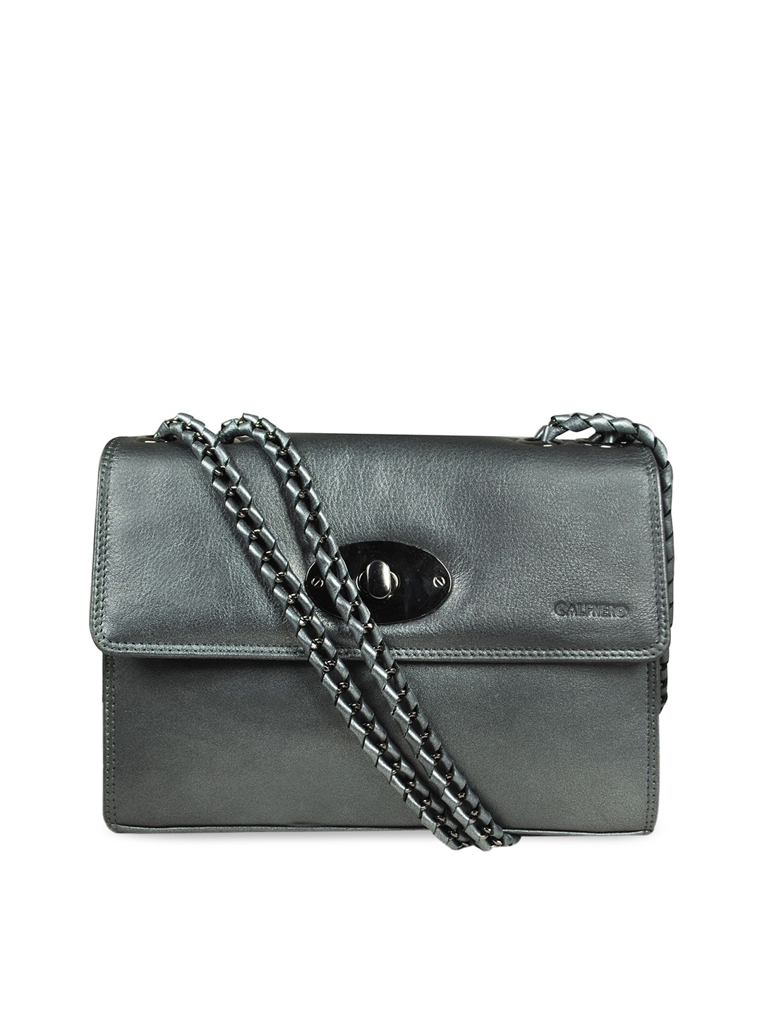 

CALFNERO Gunmetal-Toned Leather Structured Sling Bag, Metallic