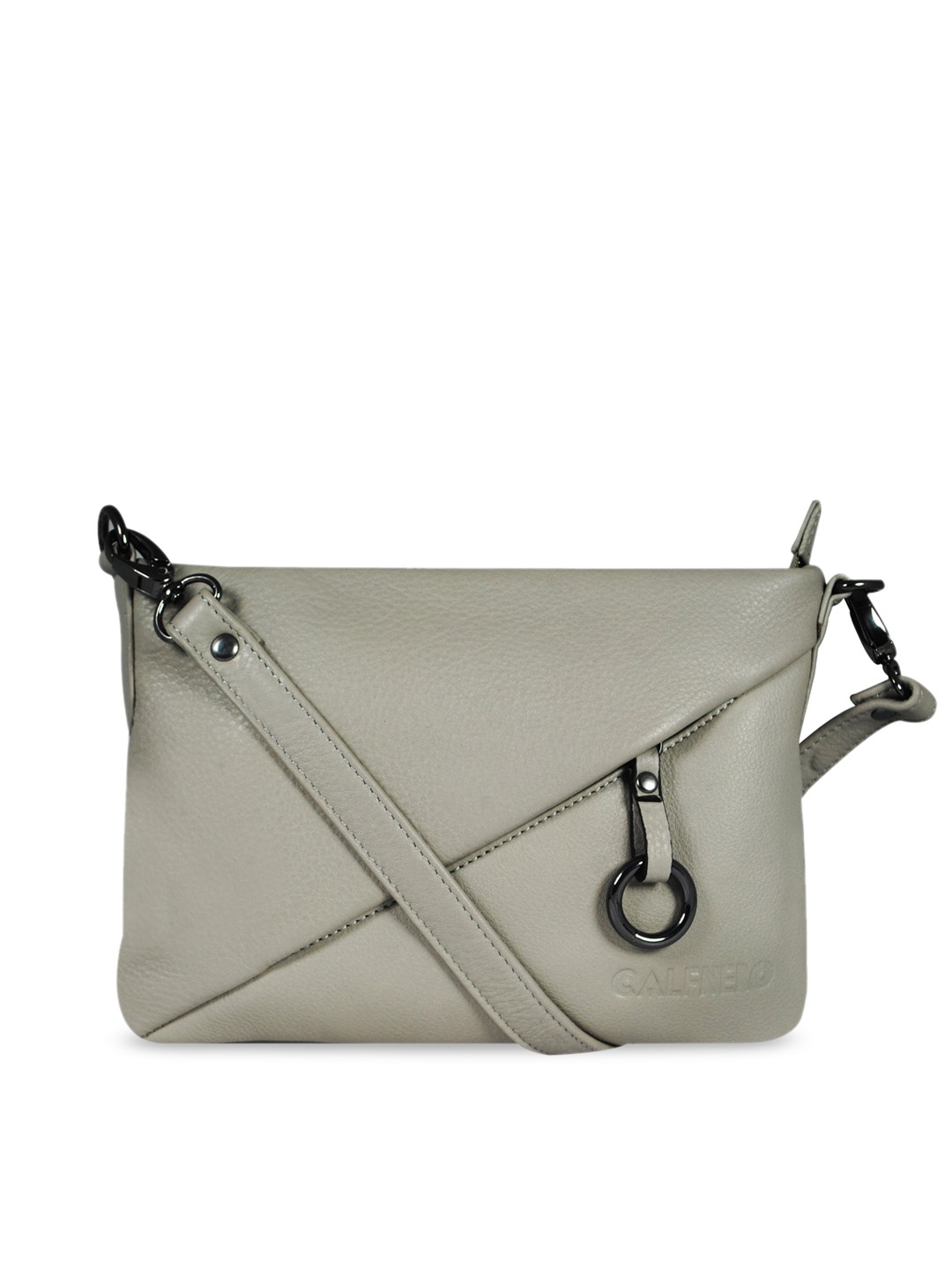 

CALFNERO Women Grey Textured Leather Structured Sling Bag