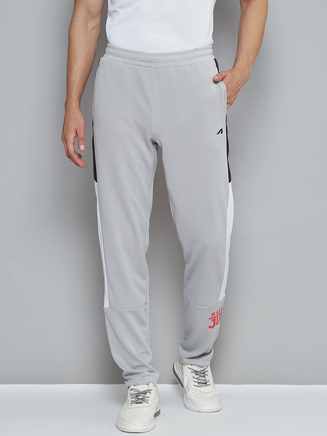 

Alcis Men Grey Typography Print Slim Fit Running Track Pants