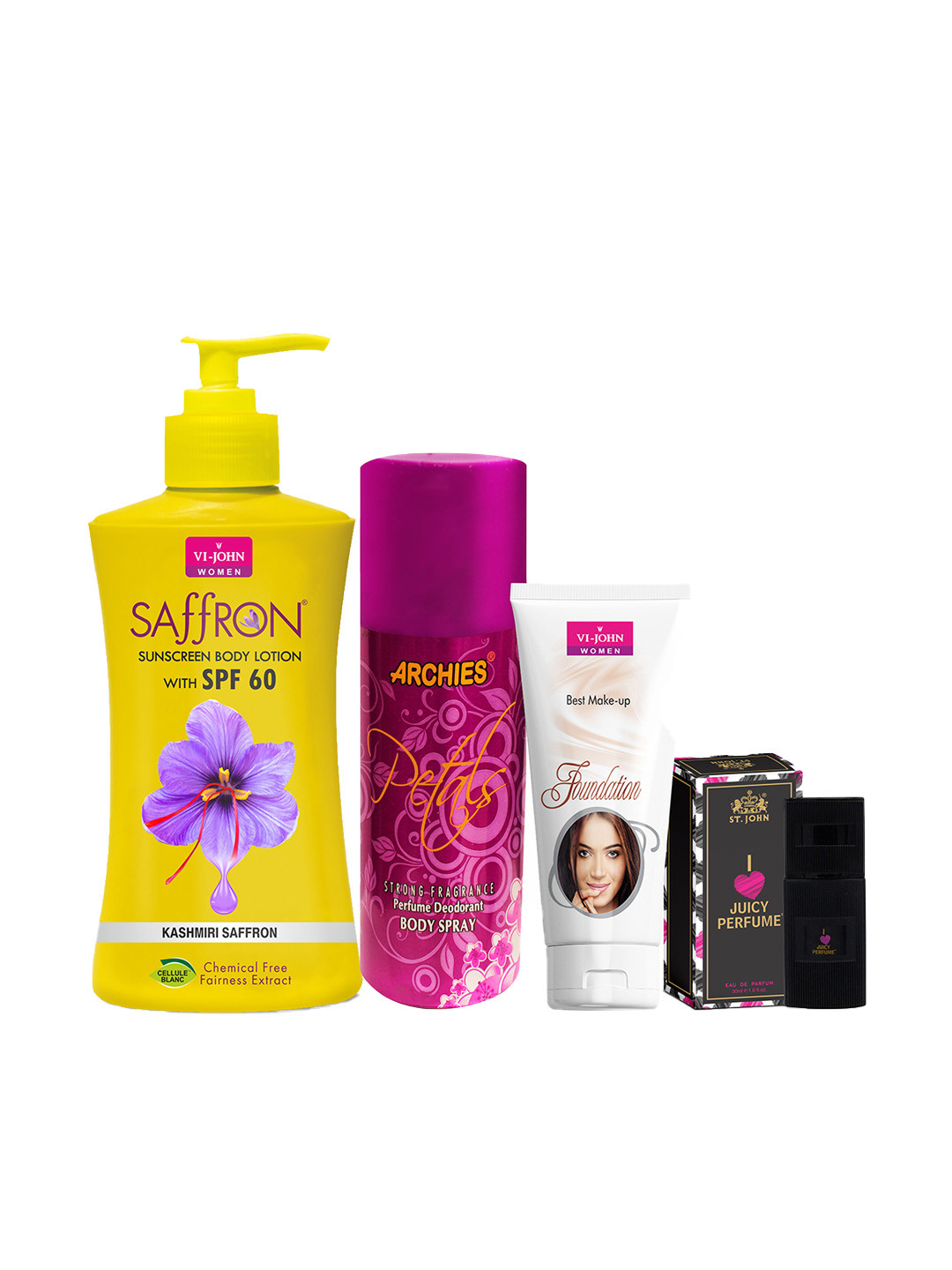 

VI-JOHN Women Suncreen 250ml, Petals Deo 175ml, Foundation 60gm & Perfume 30ml, Multi