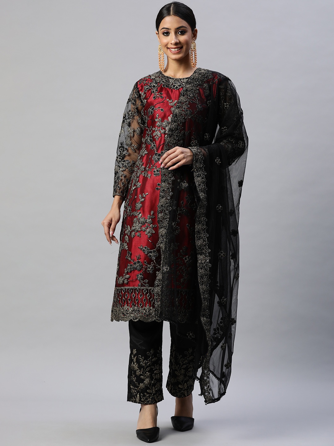 

Readiprint Fashions Black & Red Embroidered Unstitched Dress Material