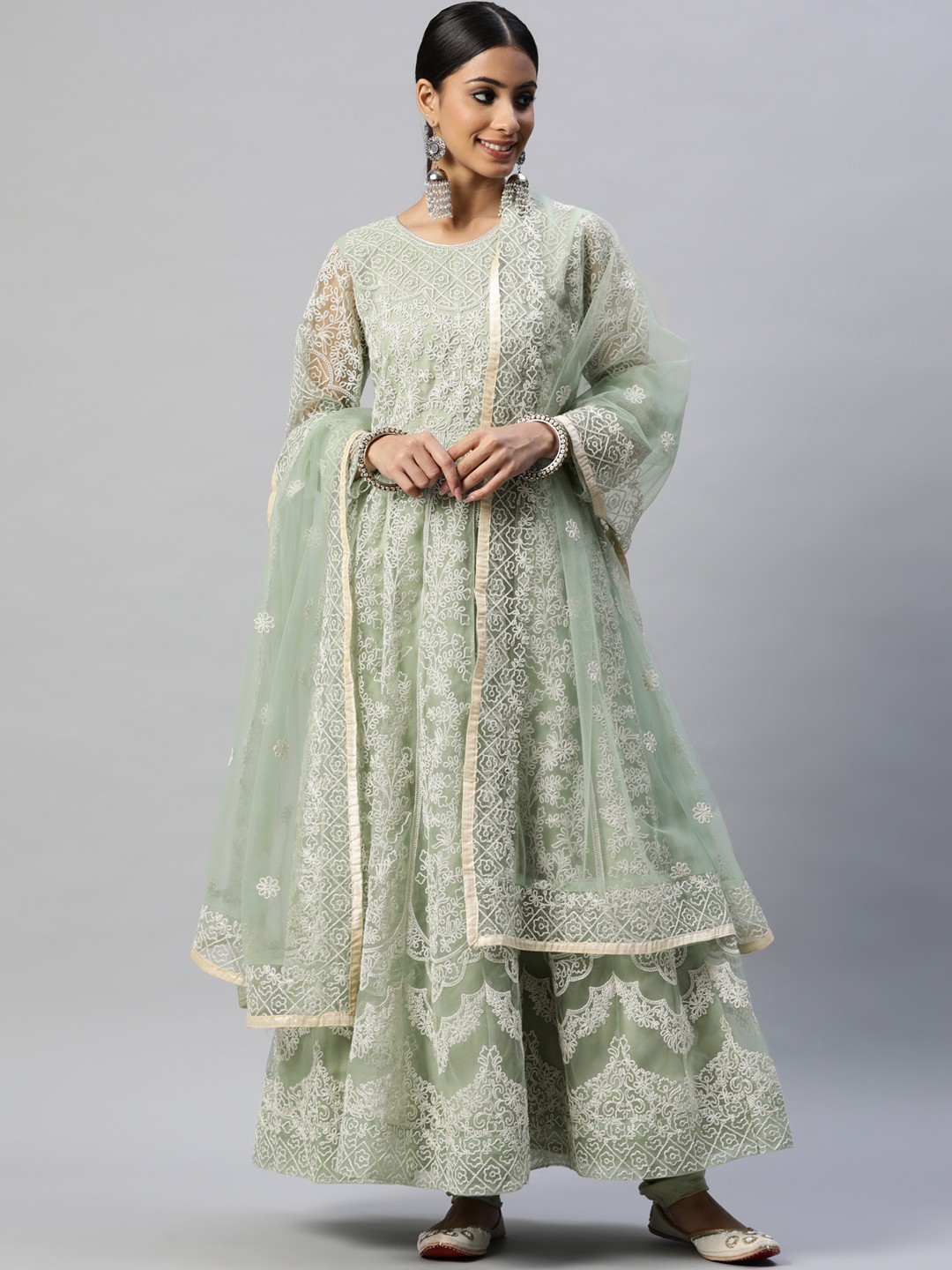 

Readiprint Fashions Green Embroidered Semi-Stitched Dress Material