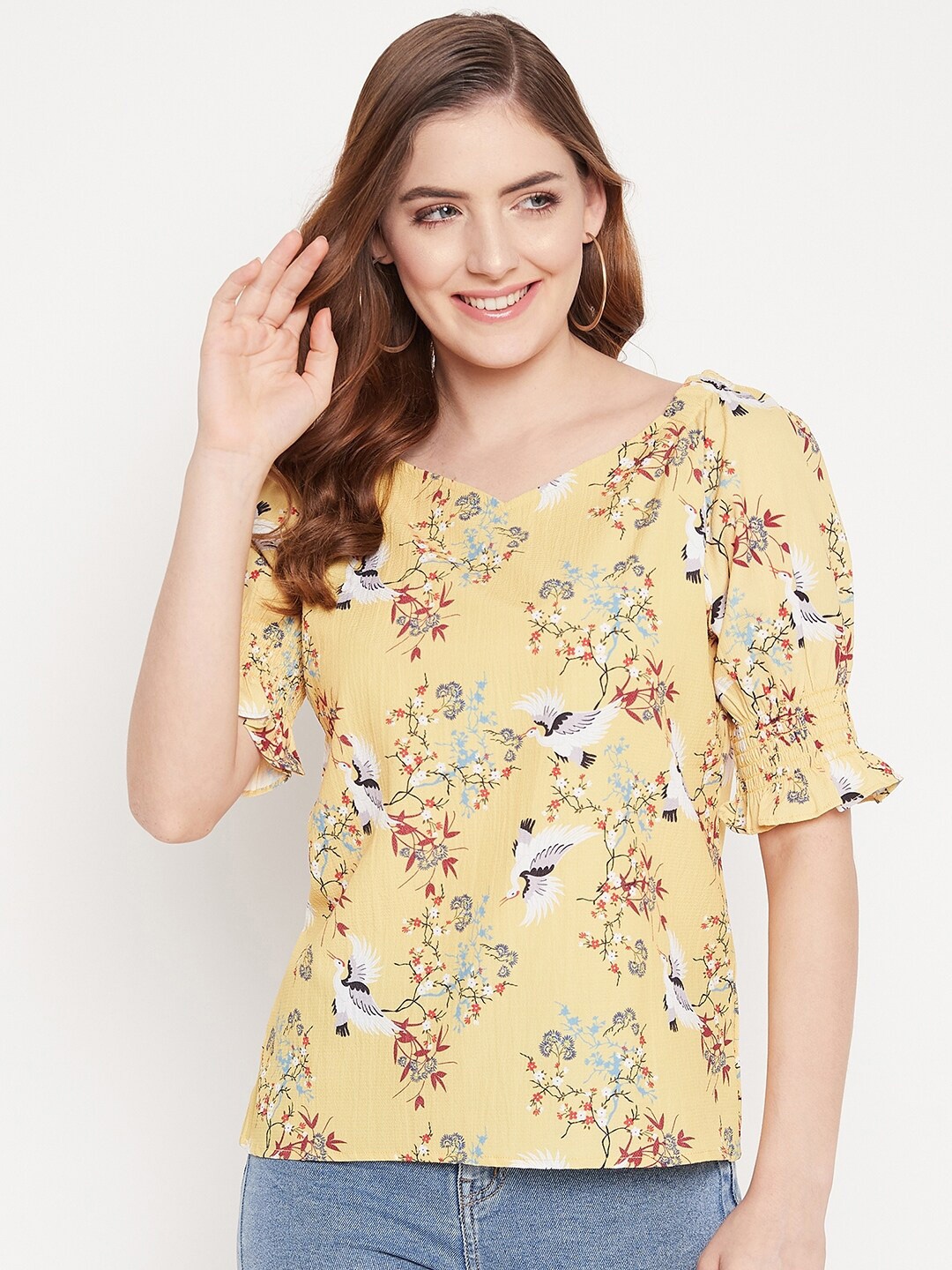

Madame Women Lime Green Floral Print Top