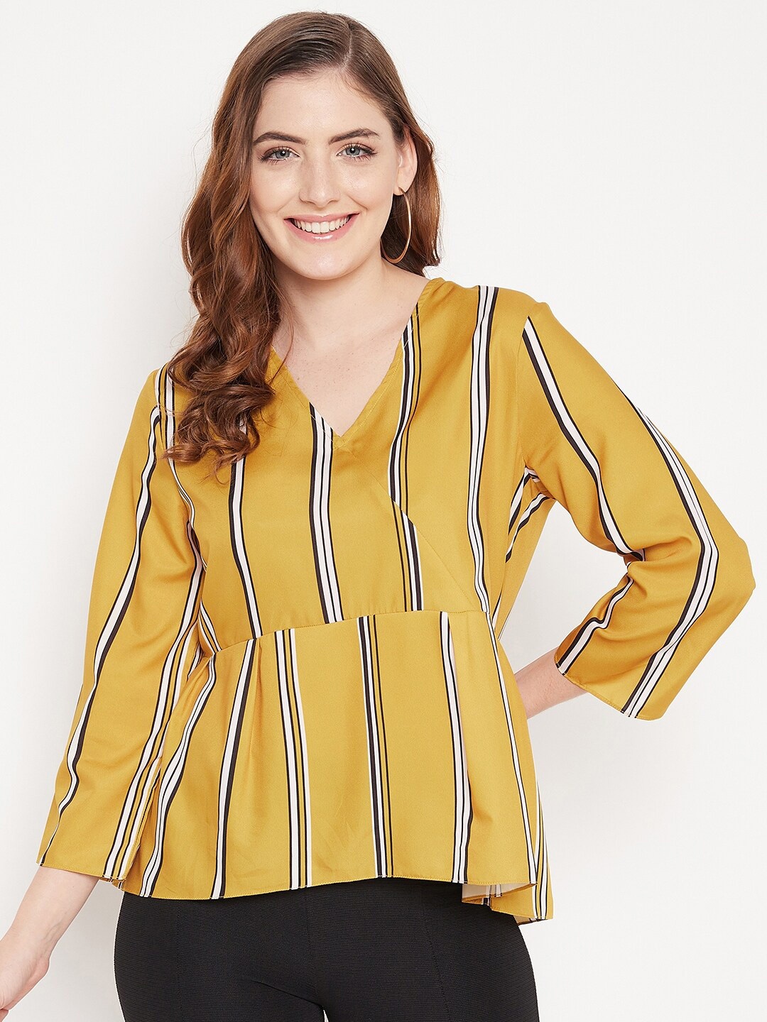 

Madame Mustard Yellow & Black Striped Wrap Top