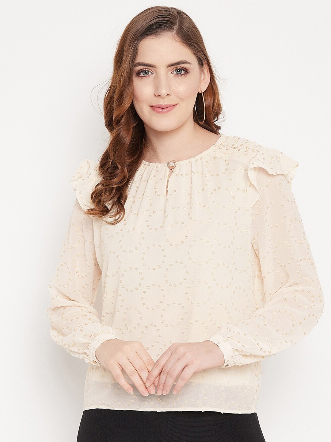 

Madame Women Off White Ruffles Top