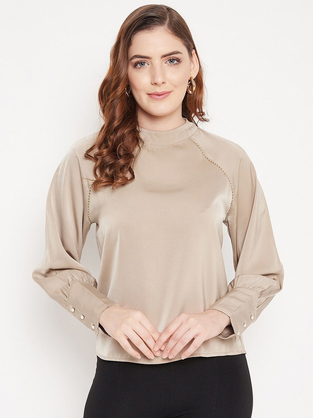

Madame Beige Solid Raglan Sleeves Top