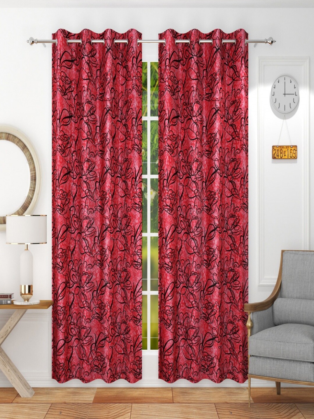 

Homefab India Maroon & Black Set of 2 Door Curtain