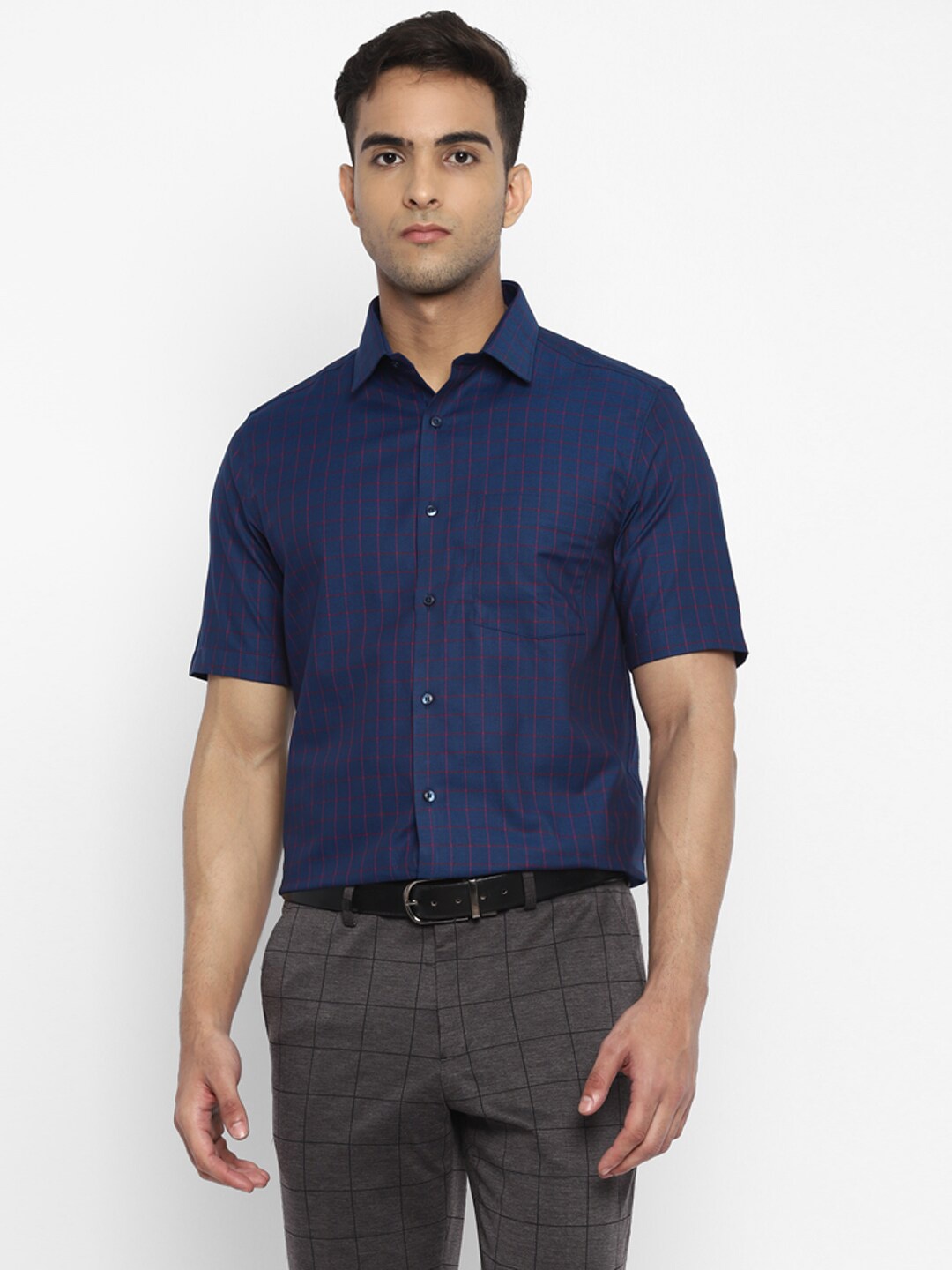 

Turtle Men Navy Blue Checked Casual Formal Shirt