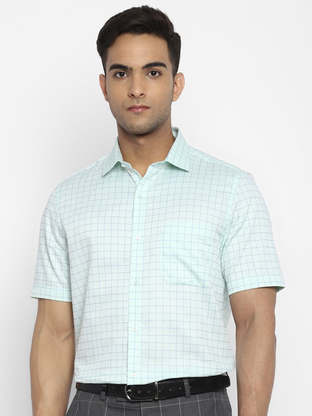 

Turtle Men Green Grid Tattersall Checks Checked Cotton Casual Shirt