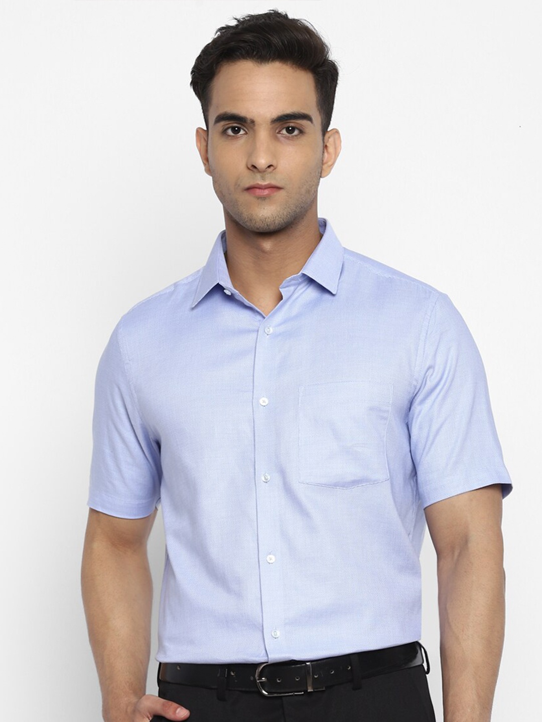

Turtle Men Blue Self Design Formal Shirt