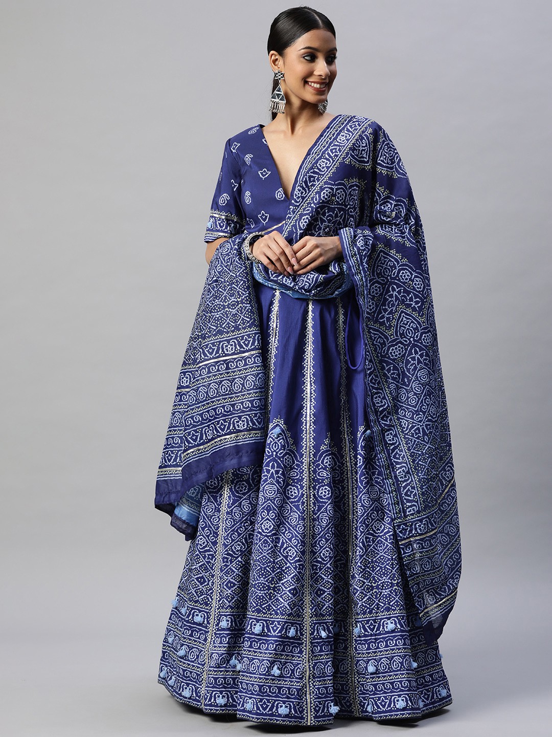 

Readiprint Fashions Blue Printed Unstitched Lehenga & Blouse With Dupatta