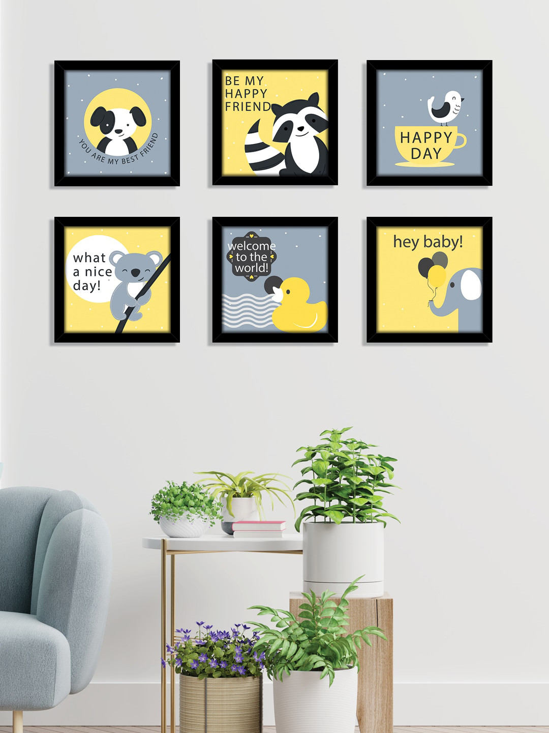 

nest ART Yellow & Grey Animal Wood Wall Art, Black