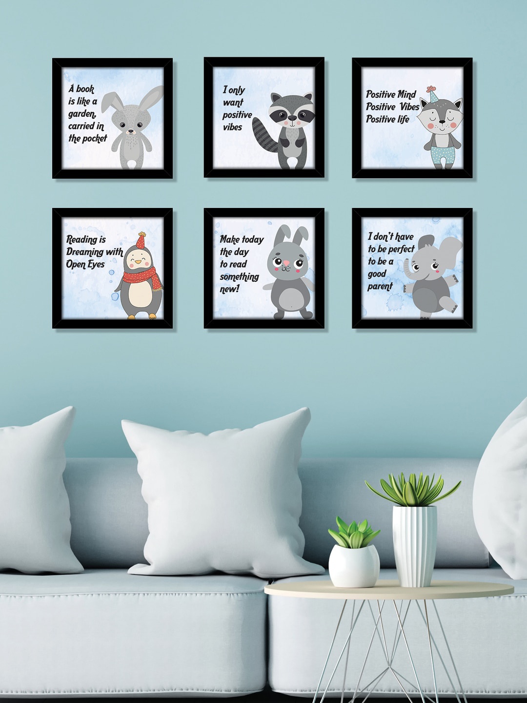 

nest ART Set Of 6 MulticolouredKids Cartoon Animals Framed Wall Art, Multi