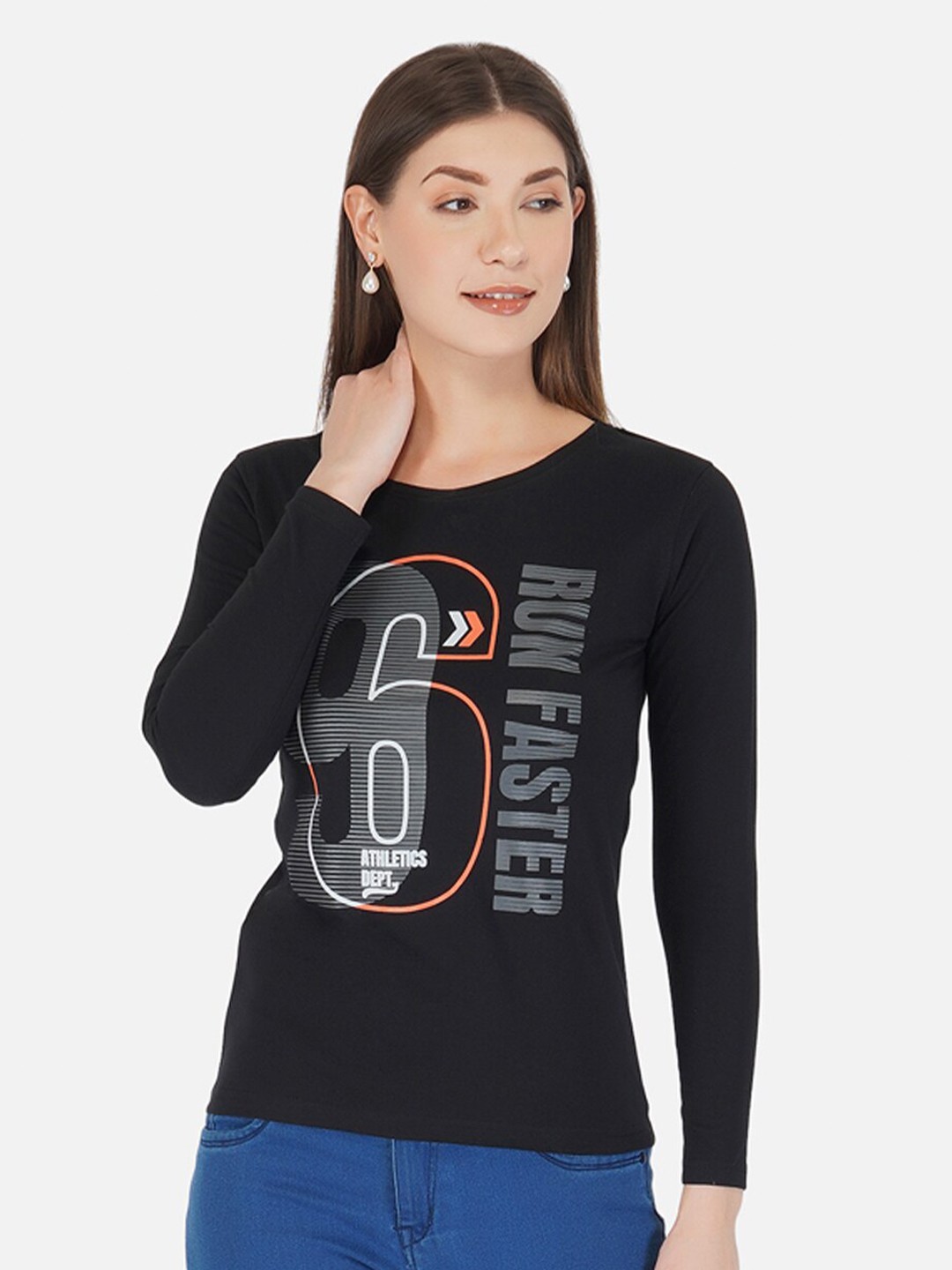 

appulse Women Black Typography Printed T-shirt