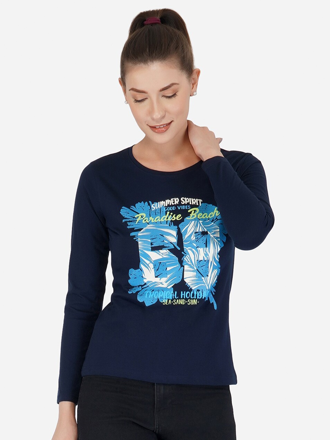 

appulse Women Navy Blue Printed T-shirt