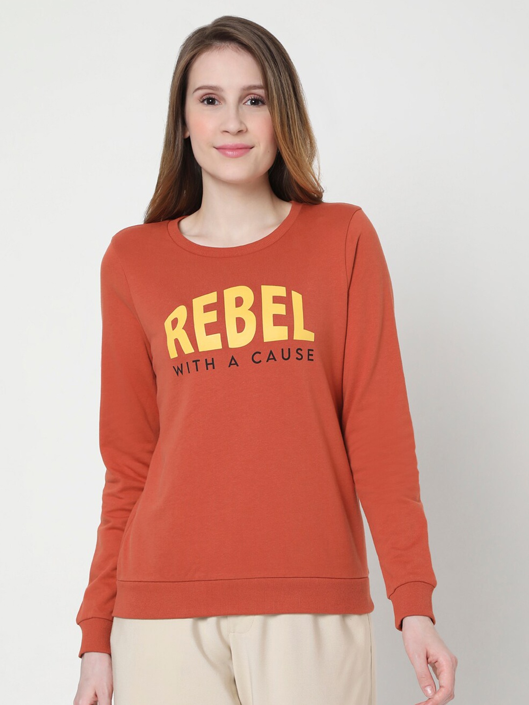 

Vero Moda Women Brown Printed Cotton Sweatshirt