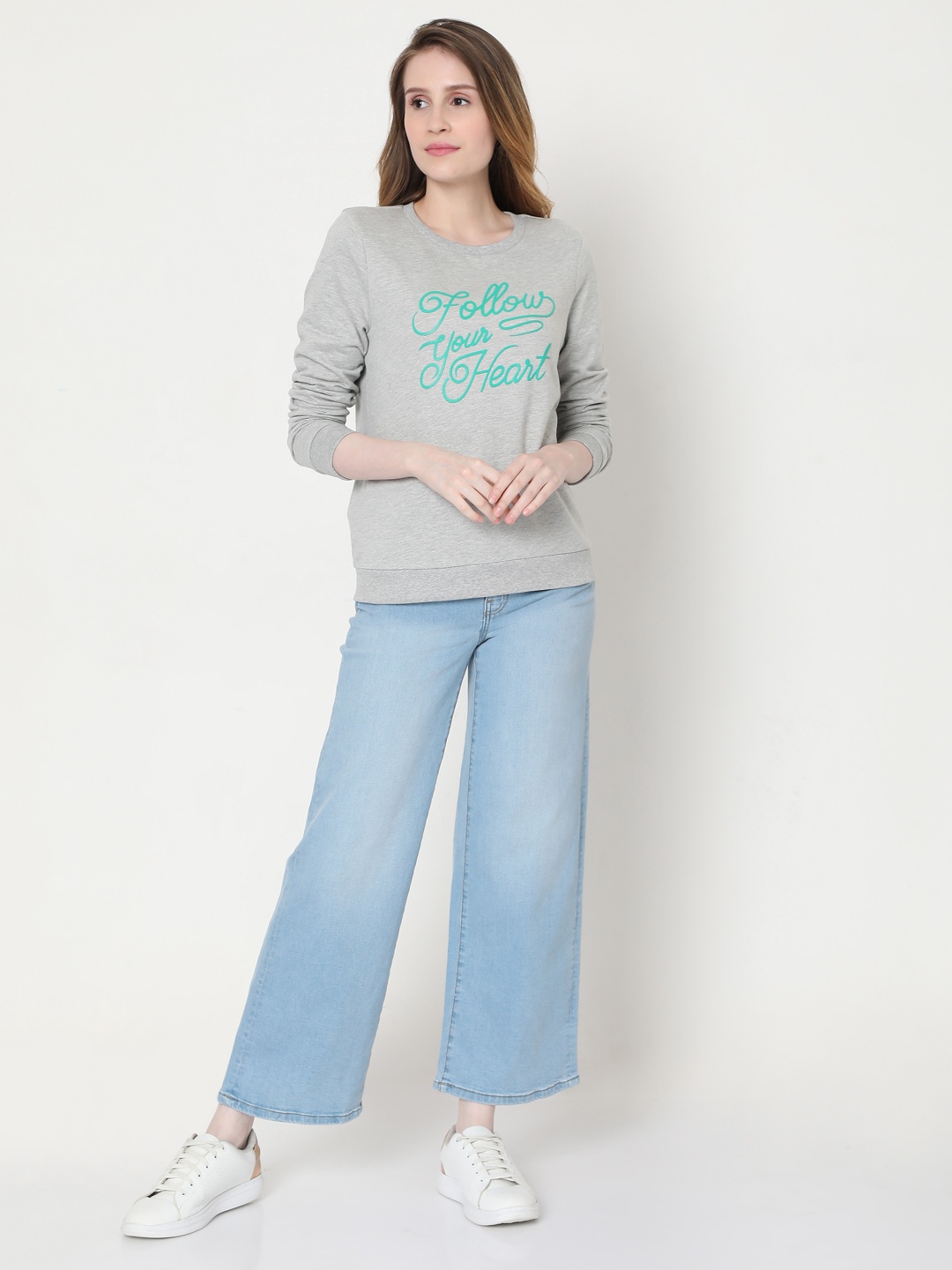 

Vero Moda Women Grey Printed Cotton Sweatshirt