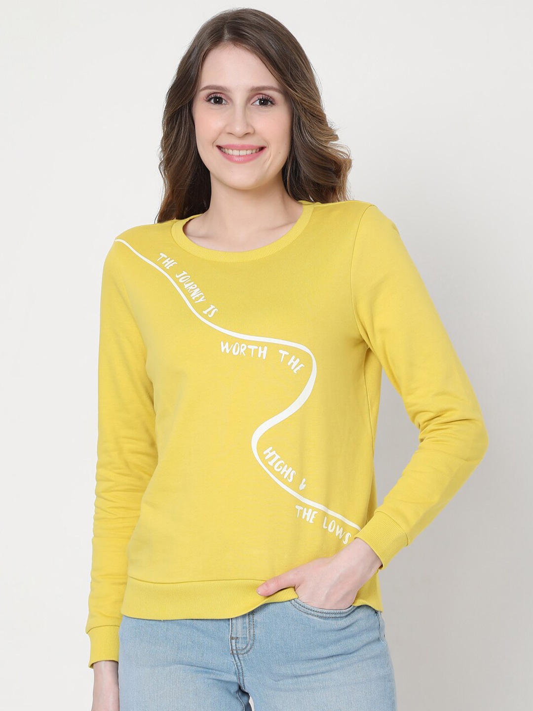 

Vero Moda Women Yellow Printed Sweatshirt