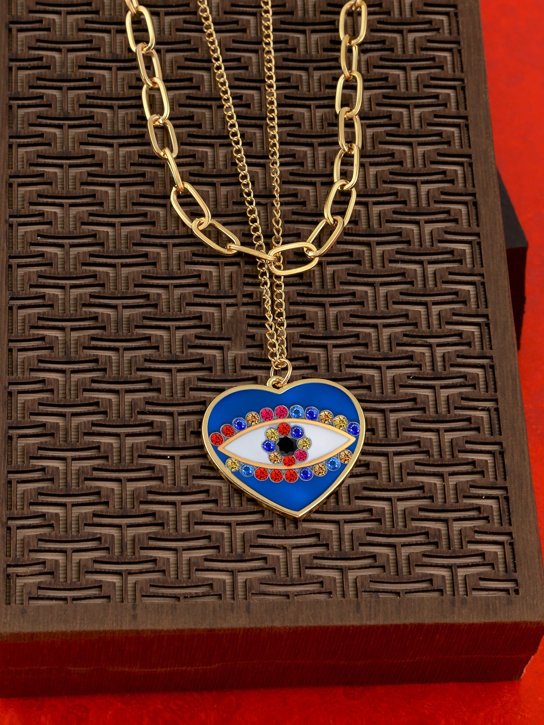 

Fashion Frill Gold-Toned & Blue Brass Gold-Plated Layered Necklace