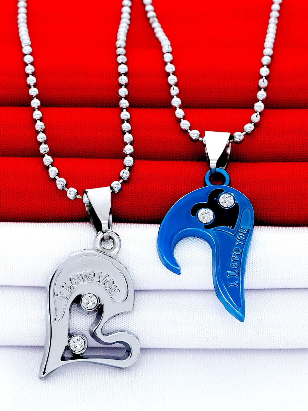 

Fashion Frill Unisex Silver-Toned & Blue Silver-Plated Chain