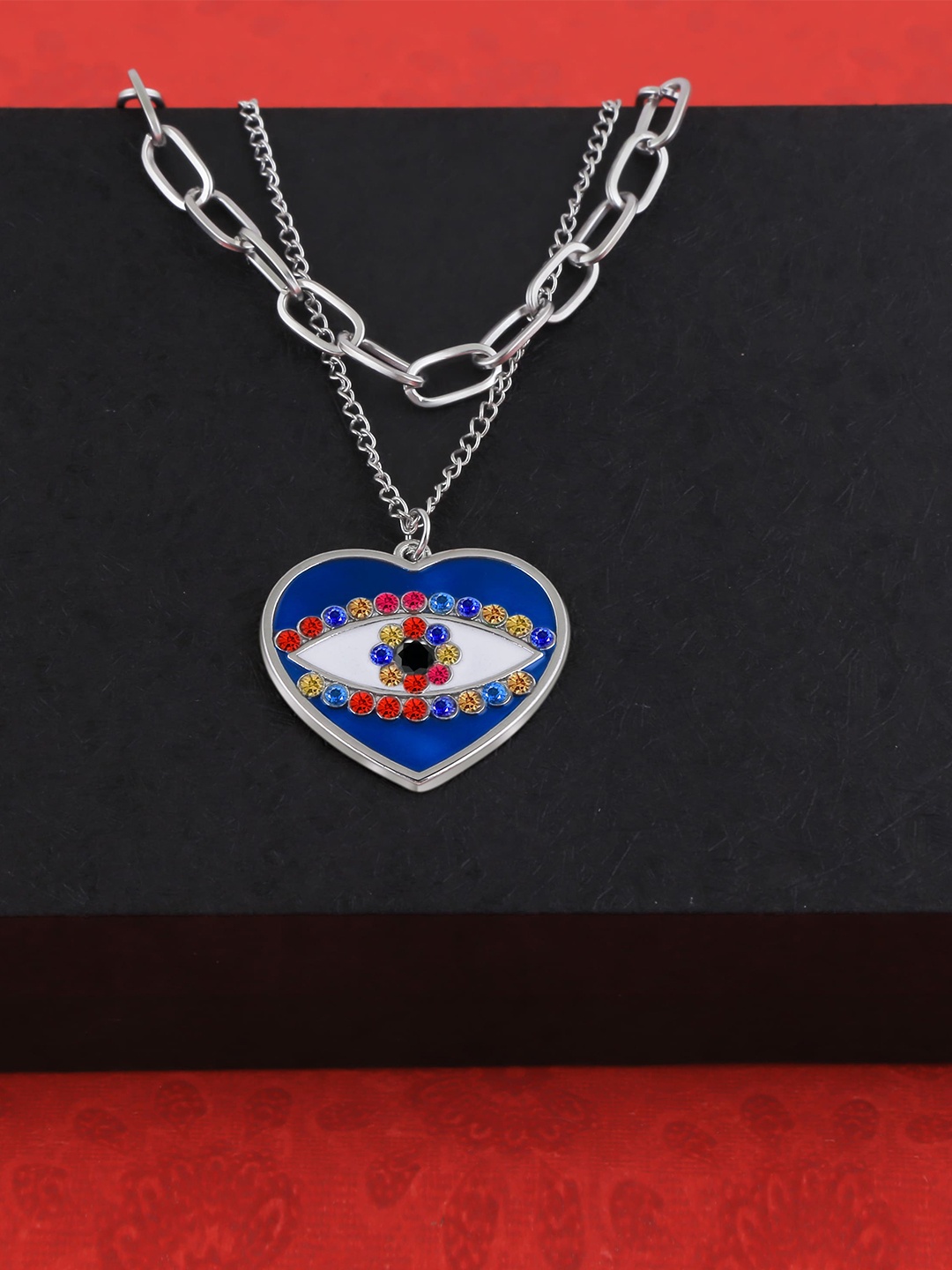 

Fashion Frill Silver-Toned & Blue Brass Silver-Plated Layered Necklace