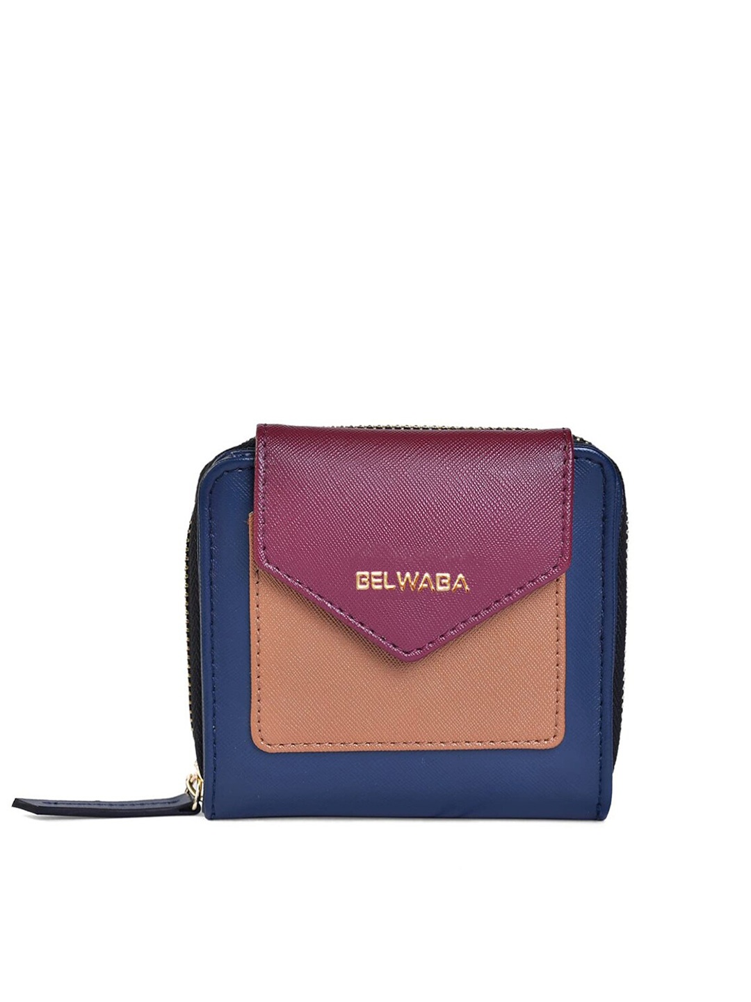 

Belwaba Women Multicoloured & Navy Blue Colourblocked PU Zip Around Wallet, Multi