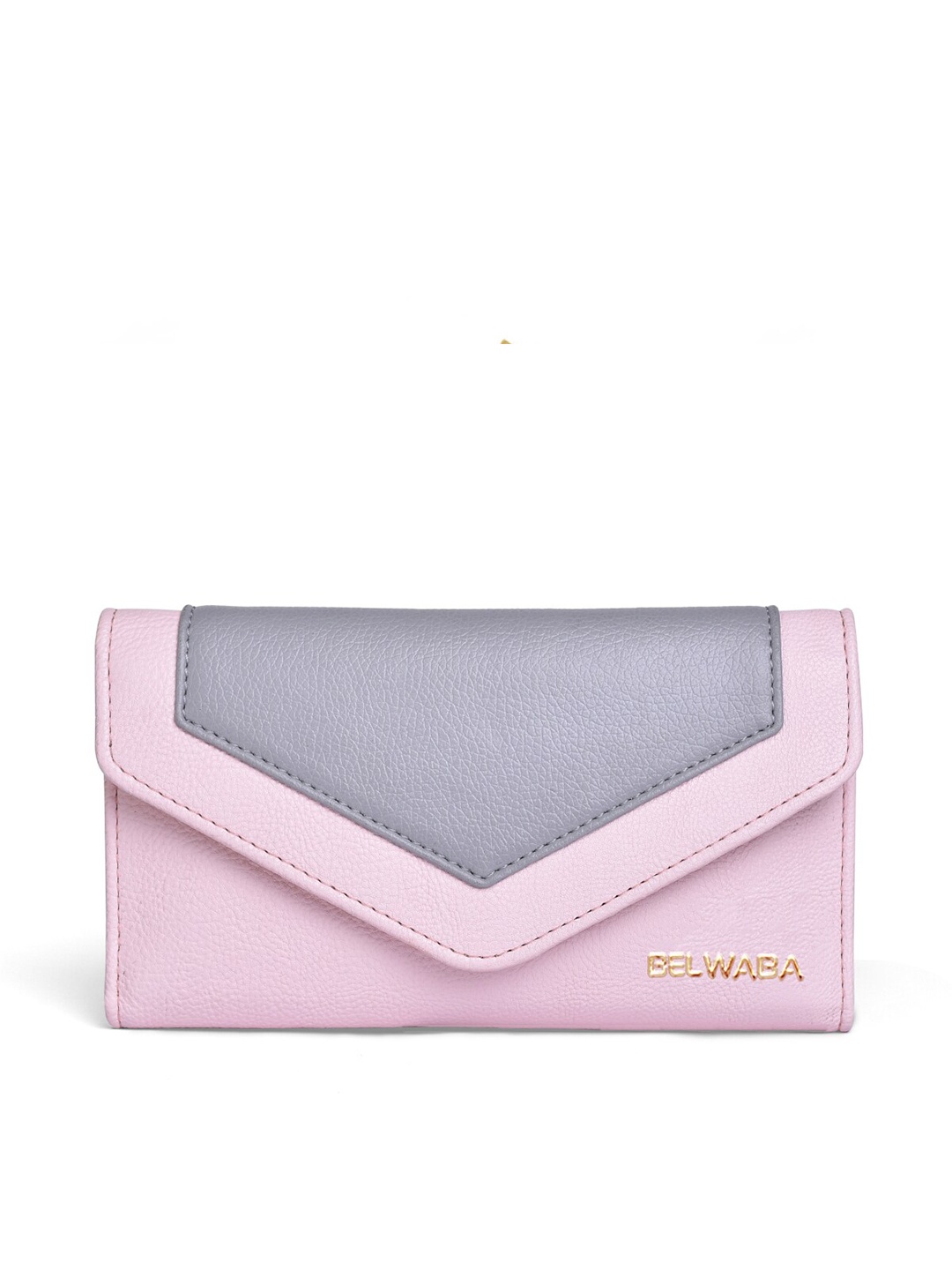

Belwaba Women Pink & Grey Colourblocked PU Three Fold Wallet