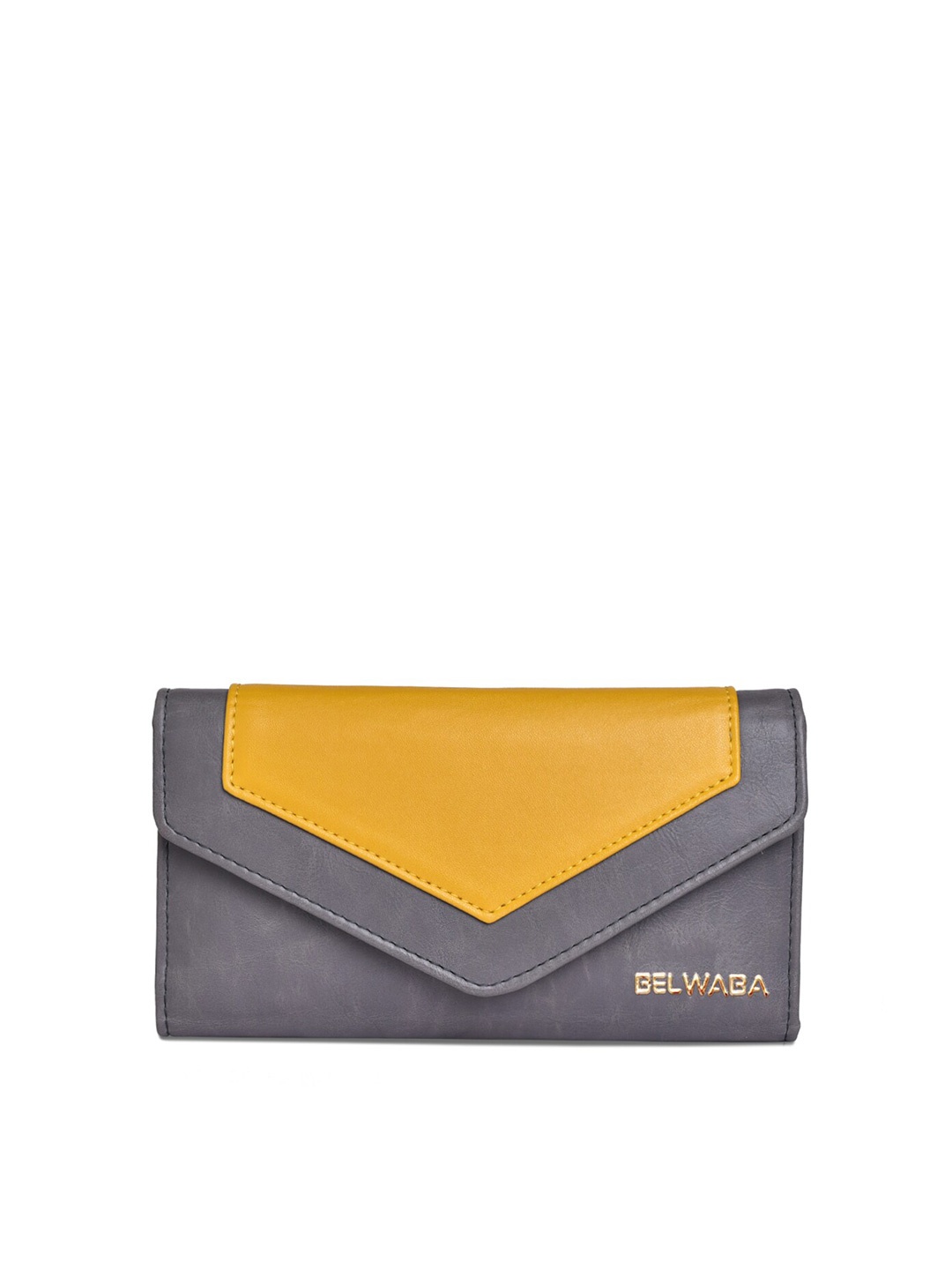 

Belwaba Women Grey Colourblocked PU Three Fold Wallet