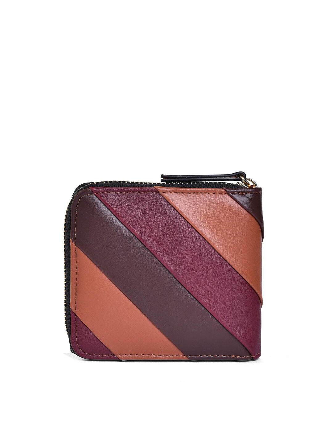 

Belwaba Women Brown & Magenta Colourblocked PU Zip Around Wallet