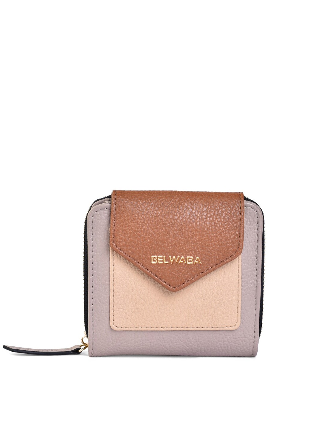 

Belwaba Women Tan & Peach-Coloured Colourblocked PU Zip Around Wallet