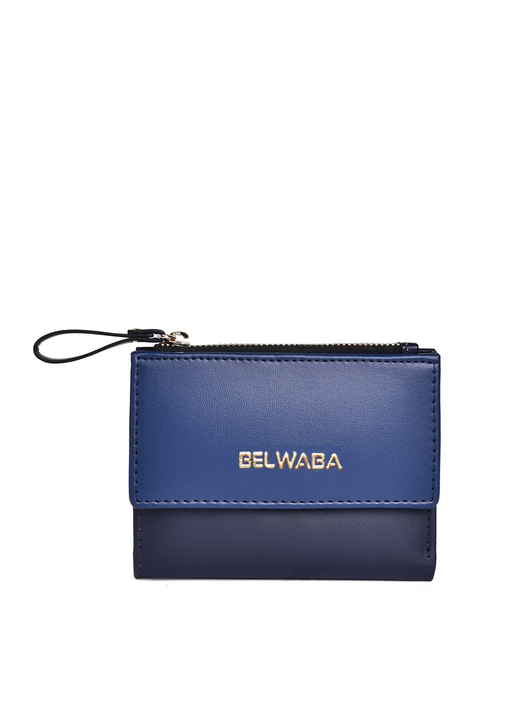 

Belwaba Women Navy Blue & Steel PU Two Fold Wallet