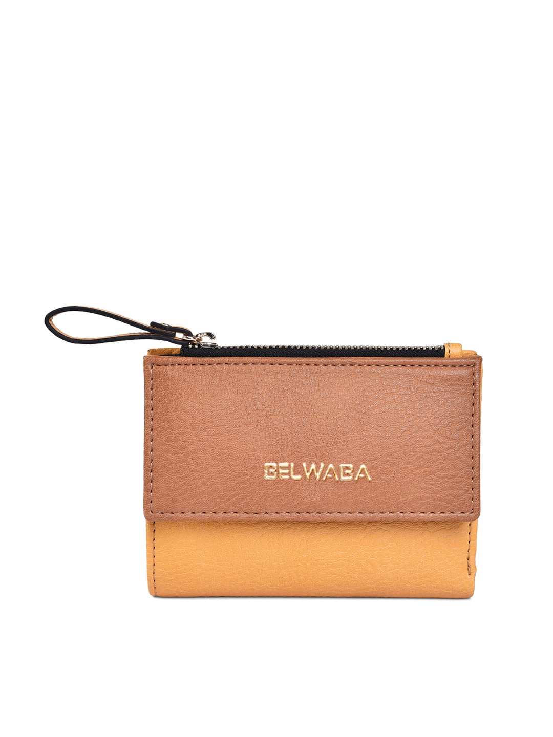 

Belwaba Women Mustard Colourblocked PU Two Fold Wallet