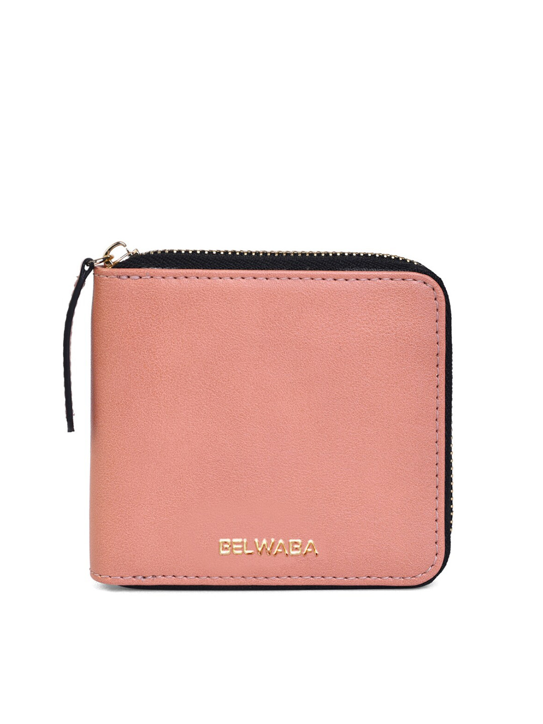 

Belwaba Women Pink & Black PU Zip Around Wallet