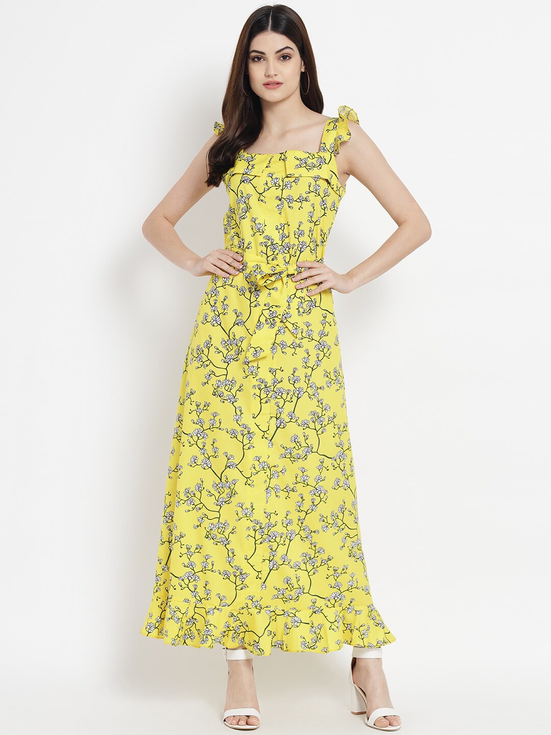 

Kannan Yellow & White Floral Crepe Maxi Dress