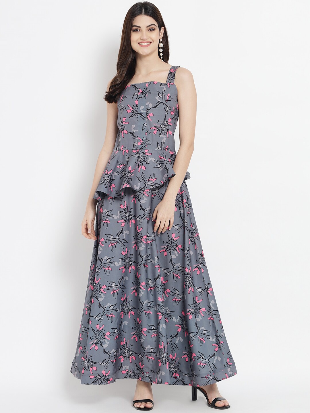 

Kannan Women Grey Floral Crepe Maxi Dress