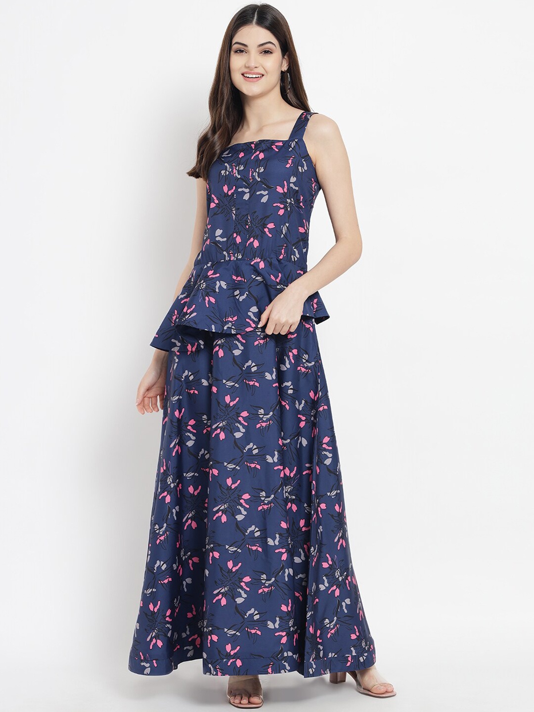 

Kannan Navy Blue & navy blue Floral Crepe Maxi Dress