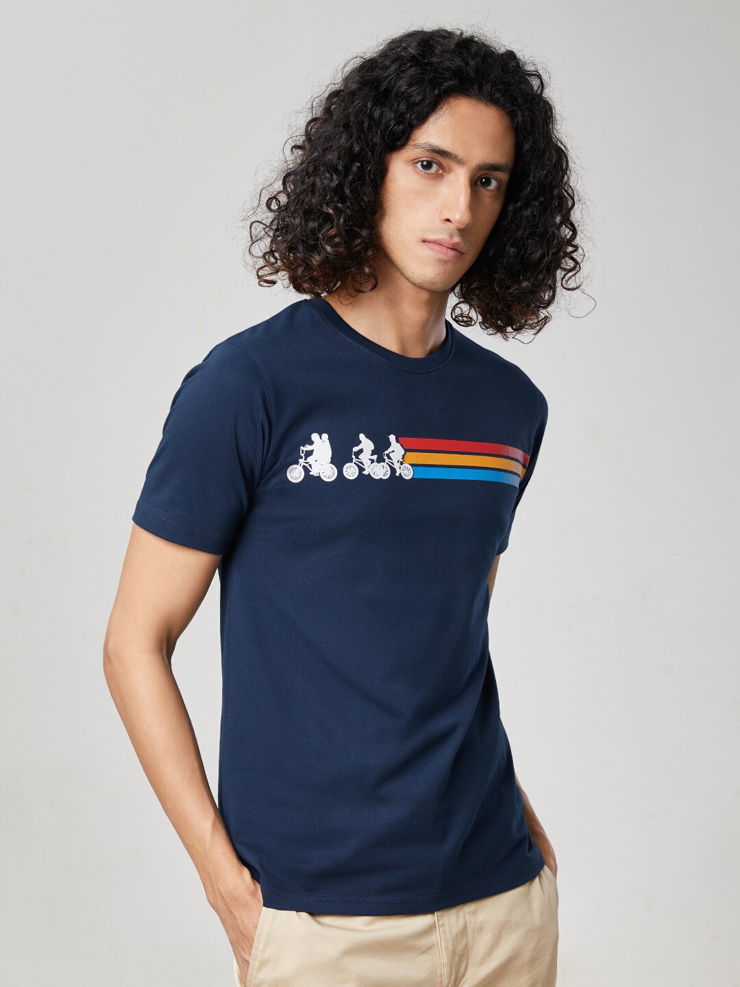 

The Souled Store Men Navy Blue Printed Cotton T-shirt